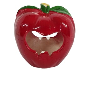 Vintage Ceramic Red Apple Candle Holder Made in Japan 5&quot; Fruit with Bite Decor