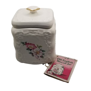 Vintage  Kitchen Canister Old English Biscuit Jar 1975 The House of Webster Flowers