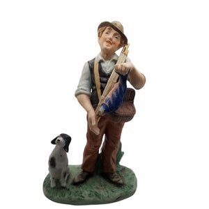 Vintage Capodimonte Figurine Pucci Fisherman&#39;s Delight by Pucci 3178 / 7504 Dog