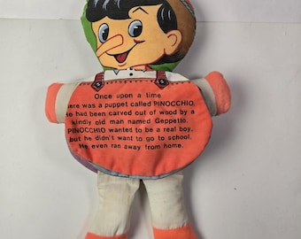 Libro de cuentos desplegable de peluche vintage de Pinocho de Disney, años 70, Dan Dee, Blancanieves, 1979