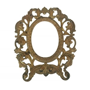 Antique Victorian Ornate Metal Figural Frame Oval Picture Mirror Scroll Leaf, decorative frame, fancy gold frame, heavy frame, heavy metal