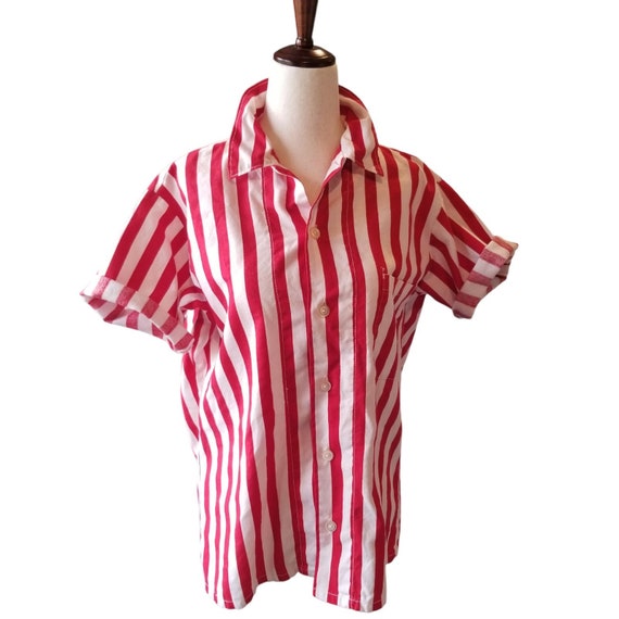 Vintage Shirt Woman M Red White Stripes Angelica … - image 6