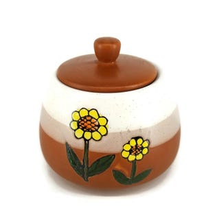 Decorative Pottery Lidded Pot Yellow Flower Daisy Mid Century Retro Canister VTG