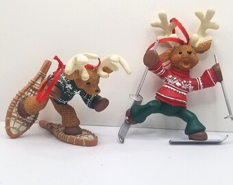 Kurt Adler HOLLY DEARIES First Christmas Ornament 2 Heart  Reindeer NEW 