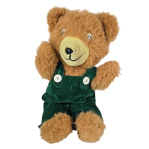 Oso de peluche vintage de pana con ojos saltones, juguetes Trudy, color verde