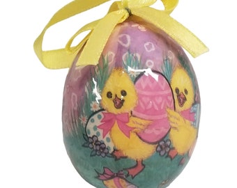 Vintage Pascua decoración ornamento decoupage huevo de Pascua pollitos de primavera colgando