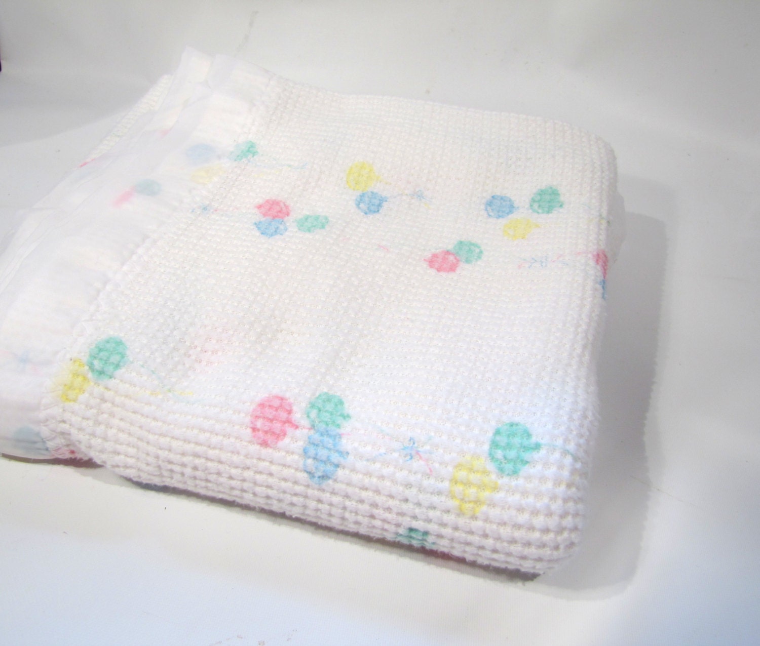 Vintage BABY Blanket White Acrylic with Baloons Etsy