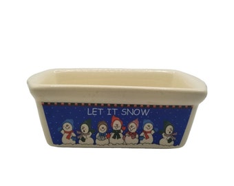 Holiday Let it Snow Snowmen Christmas Ceramic Mini Loaf Pan LTD Commodities, Mini Bread Pan, Decorative Dish, Snowman Dish, Christmas Decor