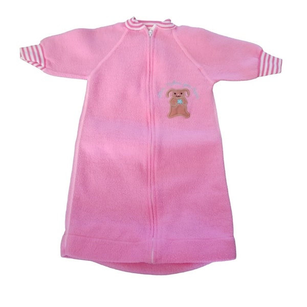 Baby Sleep Sack Infant Sleeper Gown Pink Bunny Rabbit Pajamas Vintage Zip Up 80s Sleeping Bag PJs Girl Jammies 1980s 0-12 months Honors