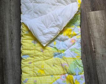 Vintage Baby Sleeping Bag Yellow Gingham Blanket Nursery Animal Theme Zip Up