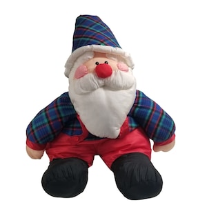 Large Santa Claus Plush Stuffed Animal Toy DanDee Nylon Christmas Tartan Holiday