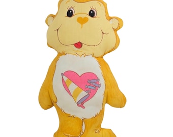 Almohada recortable y cosida de los Osos Cariñositos, mono juguetón de corazón, vintage, 1985, terminada