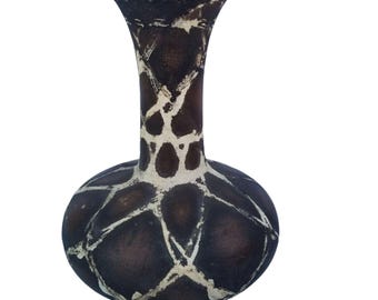 Mid Century Japanische Steinzeug Vase: Braun & Weiße Keramik, Signiert