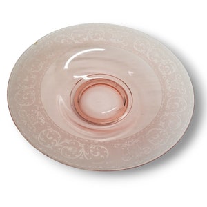 Large Pink Depression Glass Bowl Decorative Centerpiece Etched Dish Vtg READ
