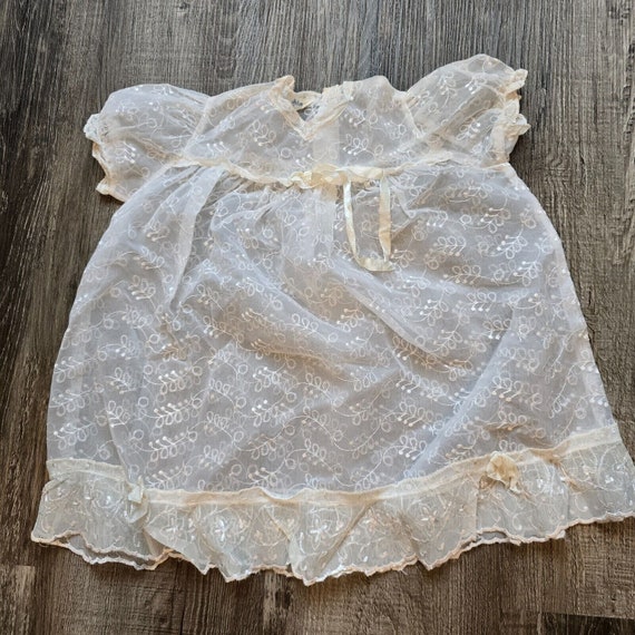 Vintage Baby Dress Girls Sheer Floral Nanette Beig