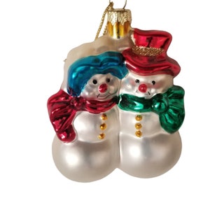 Christmas Ornament Hand Blown Glass Snowman Couple Thomas Pacconi Classics 2003