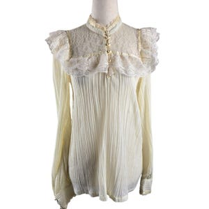 Jessicas Gunnies Top Womens Size 13 Off White Gunne Sax Victorian Prairie 70s Bohemian Blouse Boho Lace Blouse