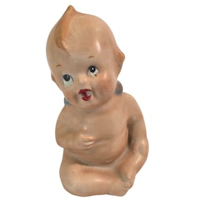 Vintage Kewpie Doll Figurine Bisque Baby Blue Wings Sitting Ceramic Figure 3 in