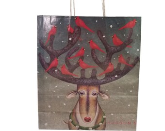 Hudson’s Department Store Reindeer Cardinals Holiday Christmas Shopping Bag 1999