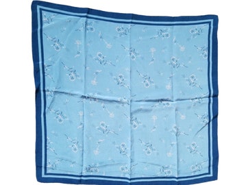 Vintage Scarf Neck Women Fashion Accessory Rolled Edges Flowers Botanical Blue