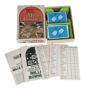 Jeu de cartes Mille Bornes vintage Français Parker Brothers 1971 Made in USA complet