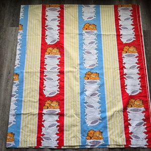Vintage Garfield Prześcieradło Pełne Płaskie Kot Burlington Caress Żółty Czerwony Niebieski