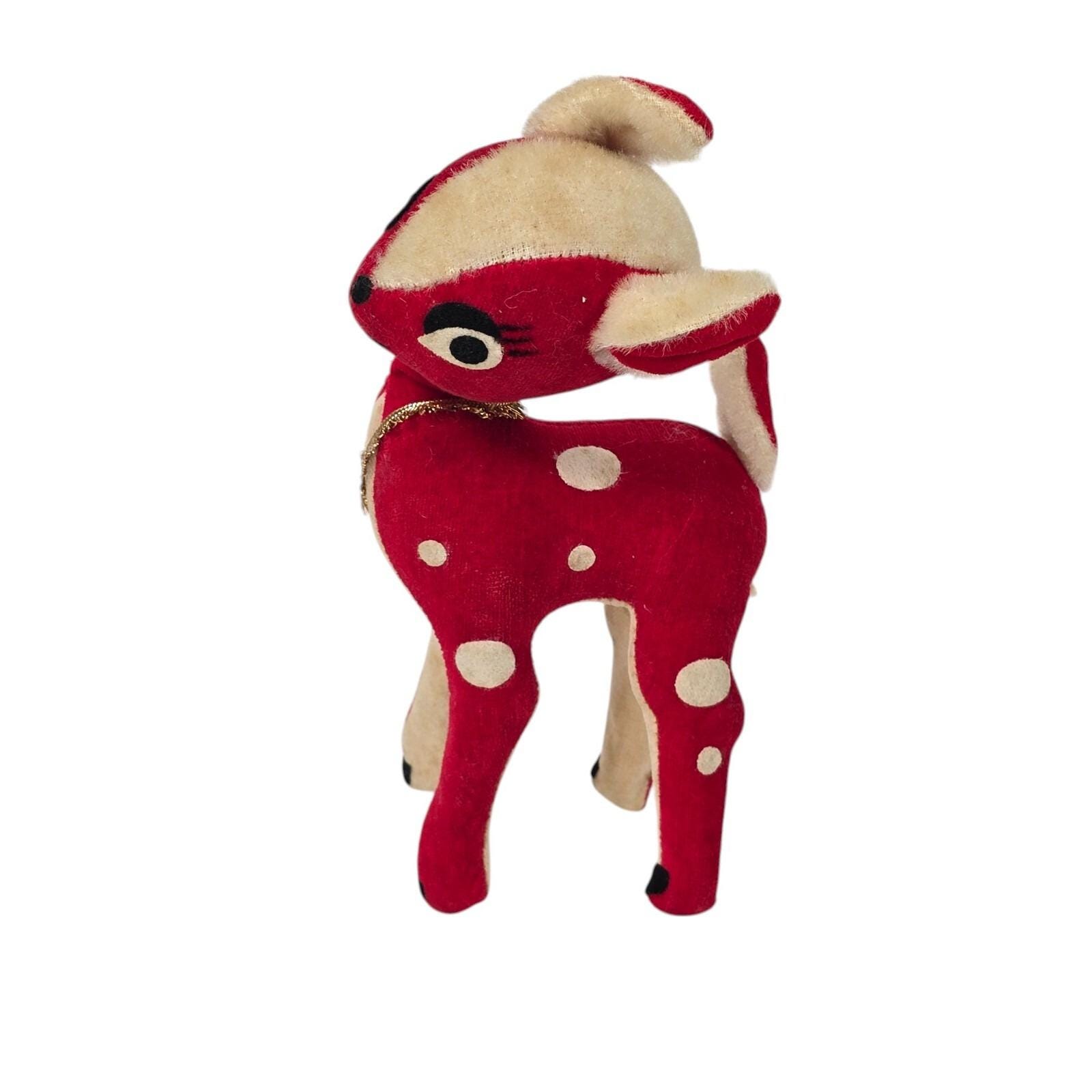 Vintage Christmas Deer Plush Red Fawn Holiday Decor Stuffed Animal