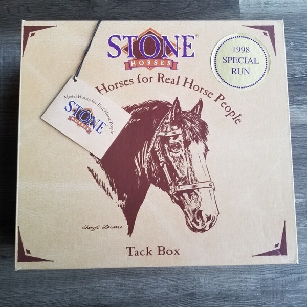 Vintage Horse Figurine Collectable 1998 Peter Stone Horse Tack Box Special Run Black Pinto Quarter Horse in Box Equine Ranch Farm Stable