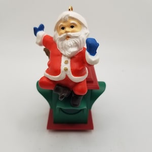 Vintage Christmas ornament Hallmark City Lights Santa 1984 Hooks to Tree Lights