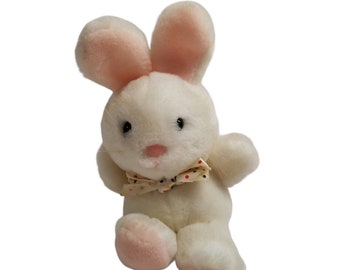 Vintage Dakin Plush White Rabbit Stuffed Animal 1992 90s Kid Retro Pink Nose