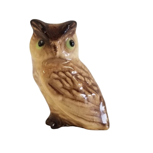 Hagen Renaker Owl Miniature Figurine Green Eyes Great Horned Mini Bird Figure Green Eyes