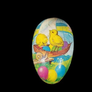 Vintage West Germany Paper Mache Easter Egg Candy Container Chicks Boat Snail, Easter Decor, Spring Holiday, Easter Holiday, Paper Mache Egg