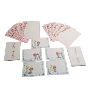 vintage Stationnaire Polly Prim Années 1970 Cartes postales Enveloppes Papier Fleurs Filles Chien Papier Éphémères