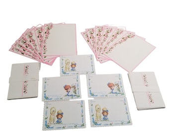 Vintage Stationary Polly Prim 1970s Postcards Envelopes Paper Flowers Girls Dog Paper Ephemera