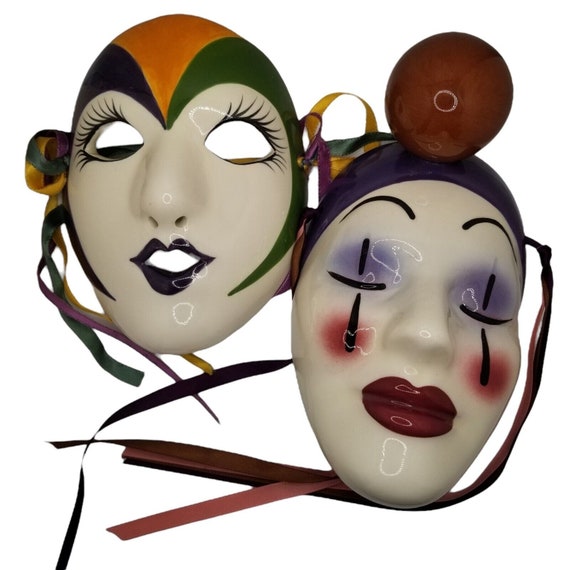 Vintage Mardi Gras Masks Porcelain Painted Signed… - image 1