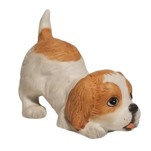 Vintage Puppy Dog Figurine Playing Cocker Spaniel #1407 Homco Porcelain Bisque, playful puppy