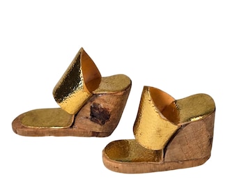 Vintage Barbie Shoes 1959–62 Gold Cork Wedge Sandals Early Mattel Fashion Pak