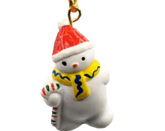 Vintage Miniature Snowman Christmas Ornament with Candy Cane