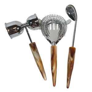 Bakelite Handle Bar Utensils 1950s Chrome Japan Barware Stirrer Spoon Measurer
