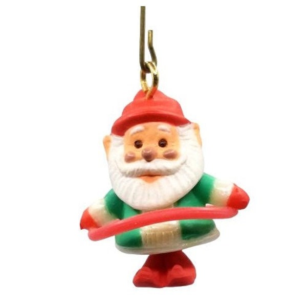 Vintage Christmas Ornament Miniature Santa Claus Hula Hoop 1992 Hallmark Plastic mini ornament Miniature Tree Decor Miniature Santa