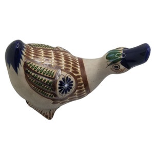 Vintage Tonala Mexican Pottery Signed Mateos Decorative Goose Duck Brown Blue, Mexico, Vintage pottery, Pottery Duck, Tonala Duck, Blue Tan