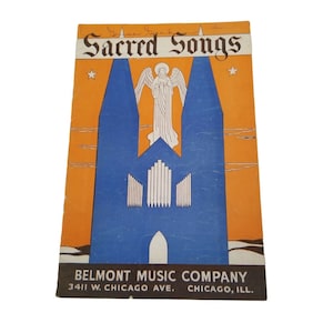 Vintage Music Book Sacred Songs Booklet Religious Church Christmas Music 1937, vintage sheet music decorative cover, vintage ephemera