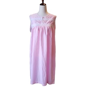 Vintage Nightgown Women&#39;s Large JILANDRE Pink Floral Cotton Lace Trim Sleeveless