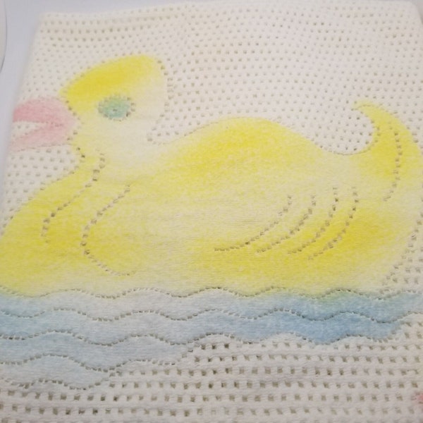 Vintage Yellow Duck Baby Blanket Made in Scotland Thalhimers 33.5x26.5 Cotton