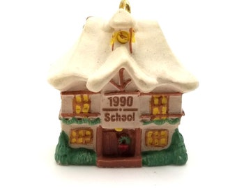 Vintage Christmas Ornament 1990 School House Holiday Mini Miniature Hallmark