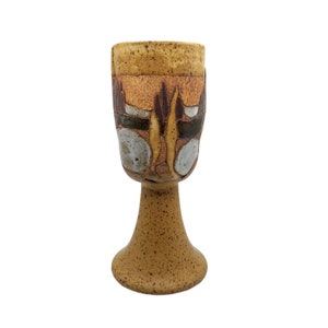 Vintage Studio Art Pottery SIGNED Stoneware Goblet Chalice Cup Altar Sculpture