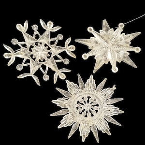 Vintage Christmas Ornament Set Acrylic Snowflakes 3 Different Snow Stars HOliday
