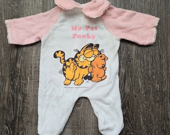 Garfield Baby Outfit My Pal Pooky Newborn One Piece Snaps Pink Terrycloth 80s