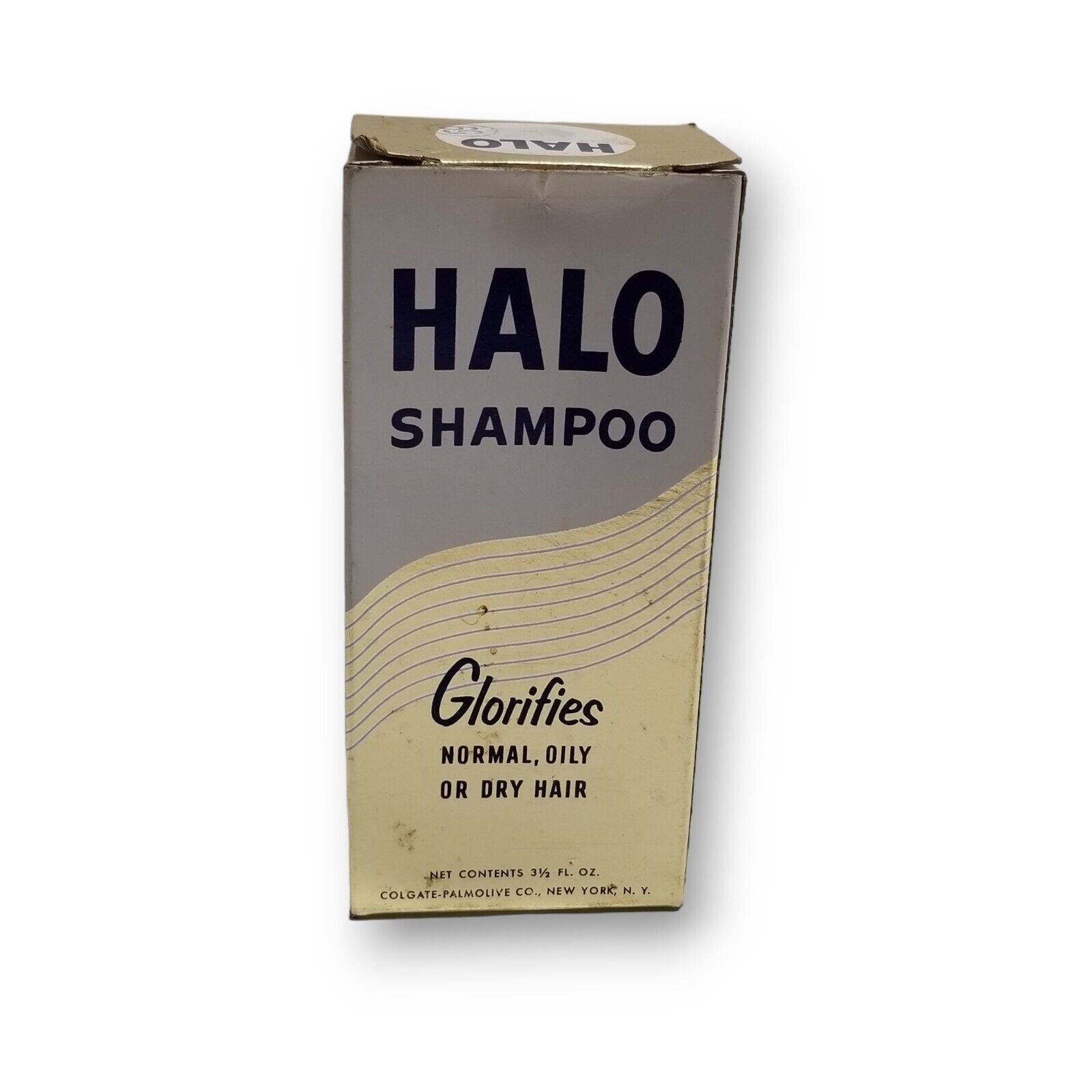 Halo Shampoo Colgate Palmolive Empty Box Ephemera Prop Advertising Decor Vintage Shampoo Haircare Toiletry Bathroom Ephemera Box Blue White