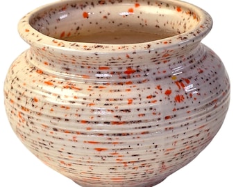 Vintage Studio Pottery Speckled Vase Orange White Cream 3in Retro 70s Bohemian